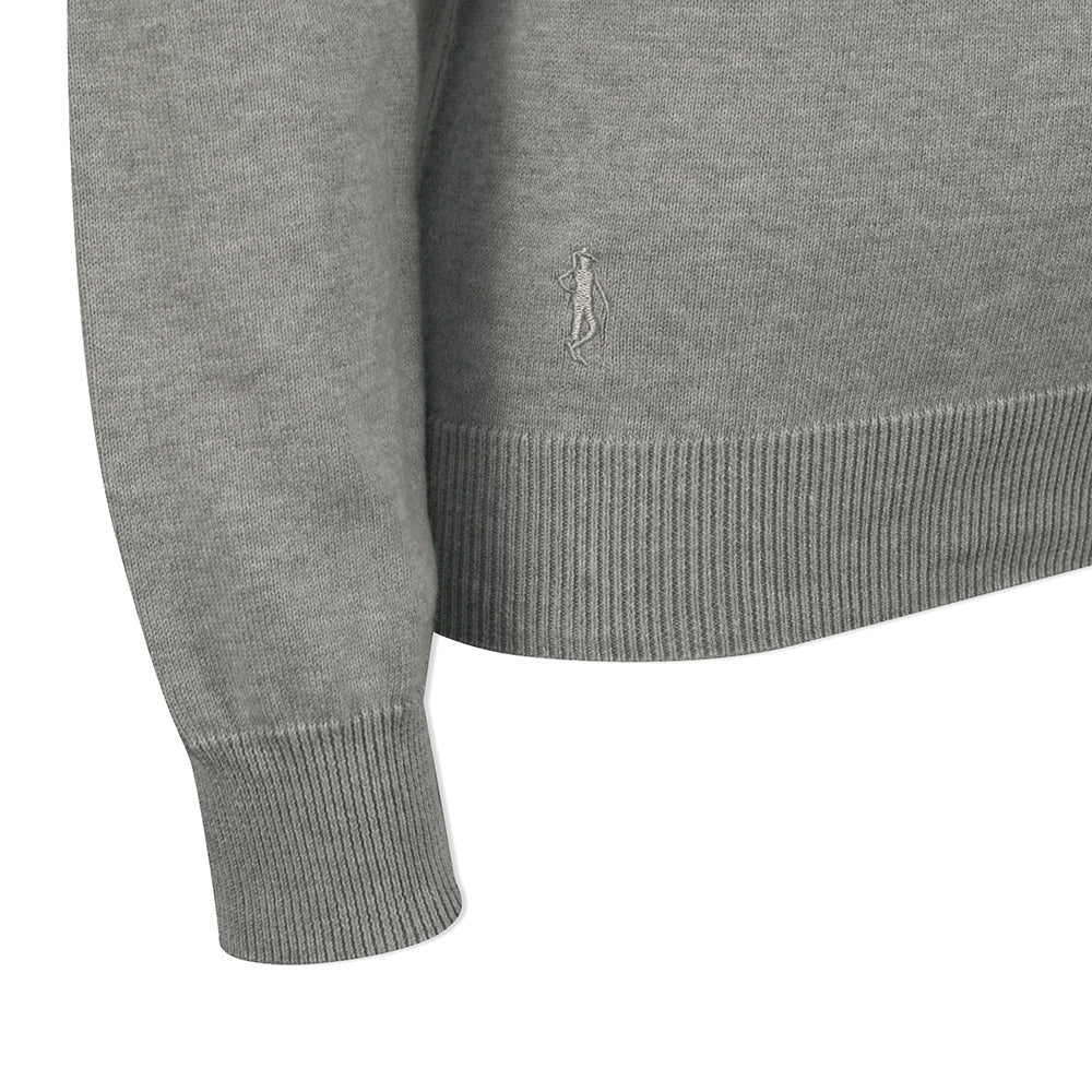 Glenmuir Ladies 100% Cotton V-Neck Sweater in Light Grey Marl