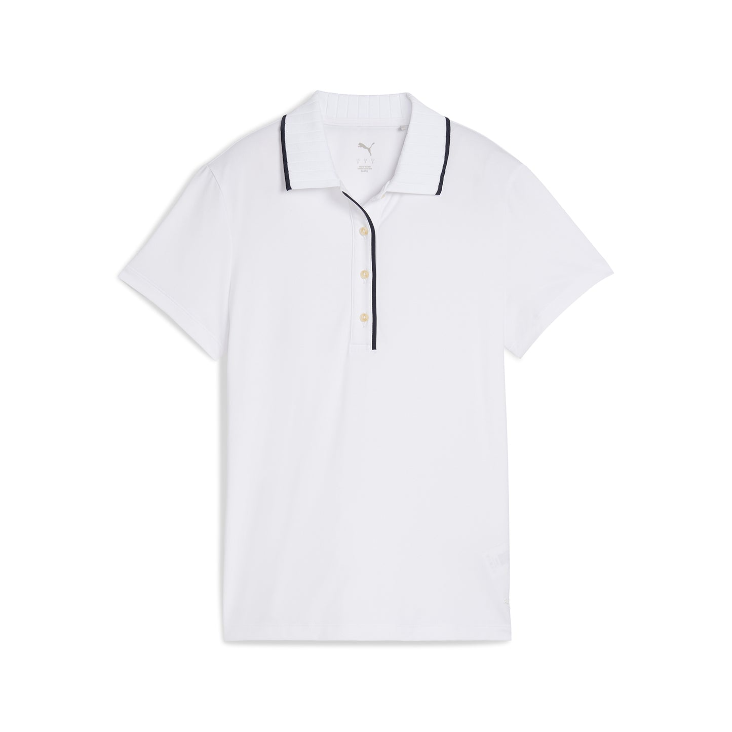 Puma Golf Ladies White Short Sleeve Polo with Ribbed Collar & Contrast Piping