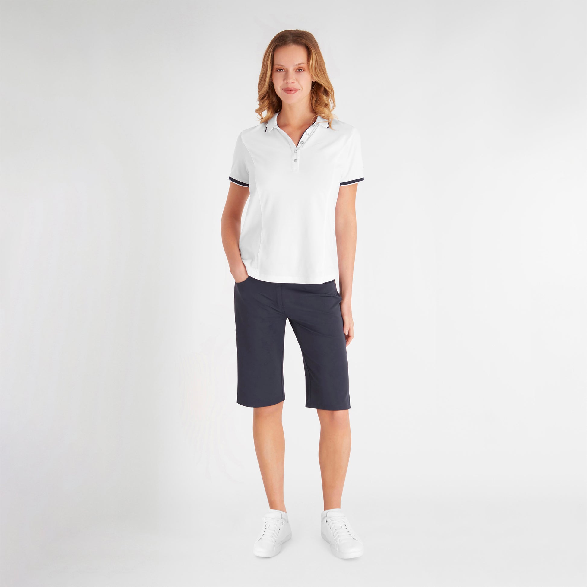 Green Lamb Ladies Short Sleeve Navy Trim Golf Polo