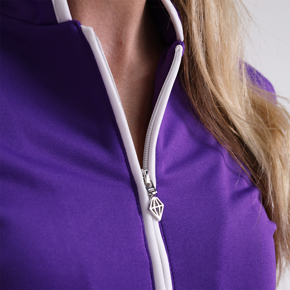 Pure Golf Ladies Cap Sleeve Mandarin Polo Shirt in Purple