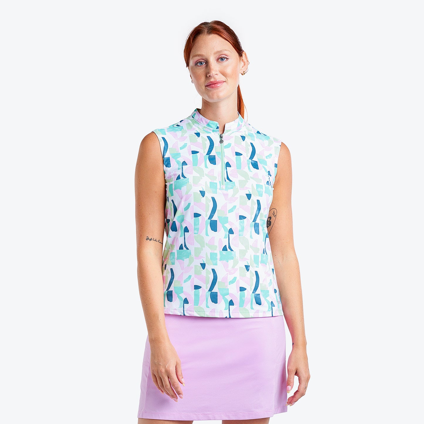 Nivo Ladies Sleeveless Polo in Abstract Retro Print