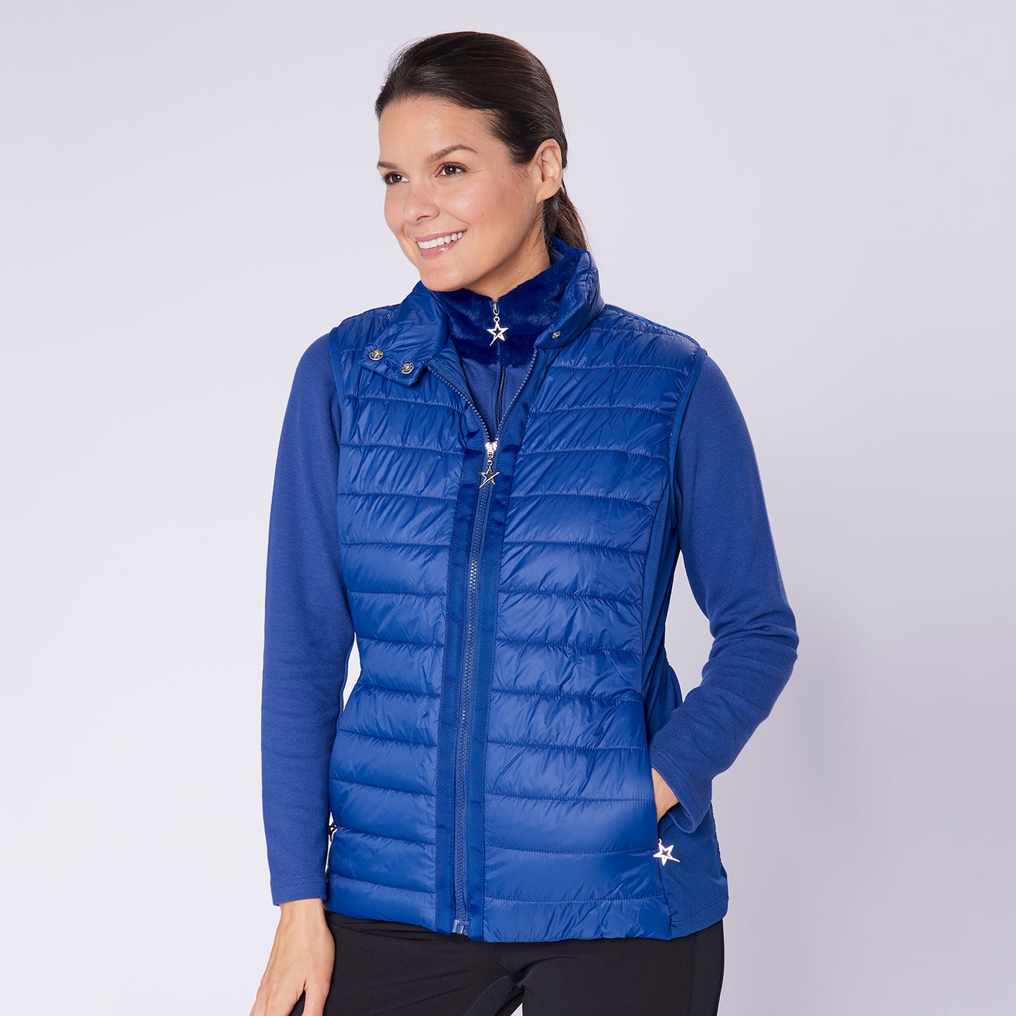 Swing Out Sister Ladies Quilted Gilet with Soft Sheen Finish and Stretch Side Panels