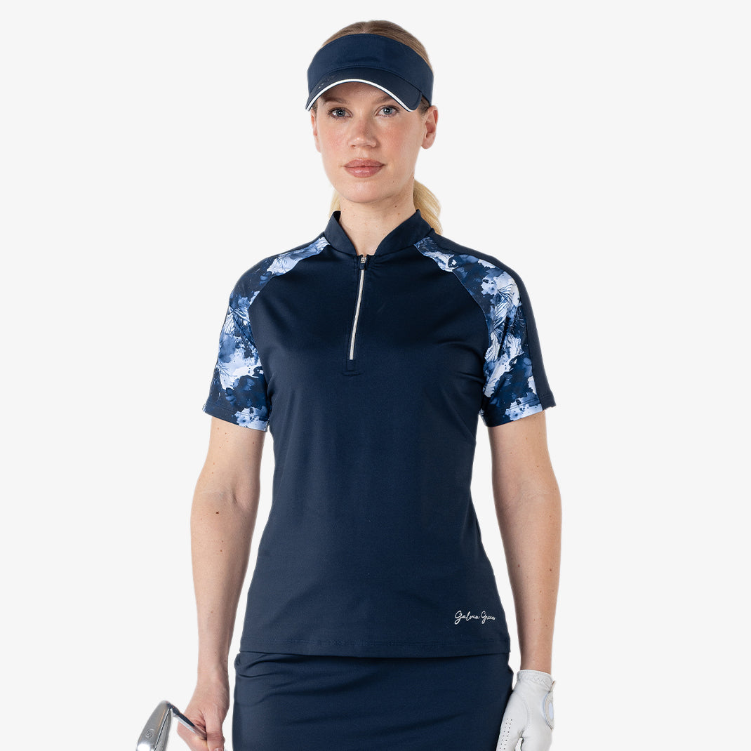 Galvin Green Ladies Zip-Neck Golf Polo with Contemporary Contrast Sleeve Design 
