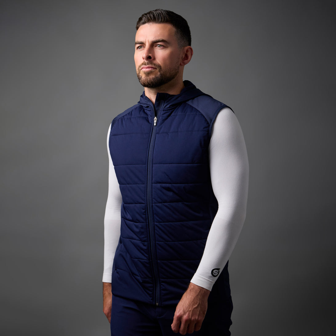 Sunderland Mens Thermal Hooded Gilet with Stretch Side Panels and a Water Repellent Finish in Navy