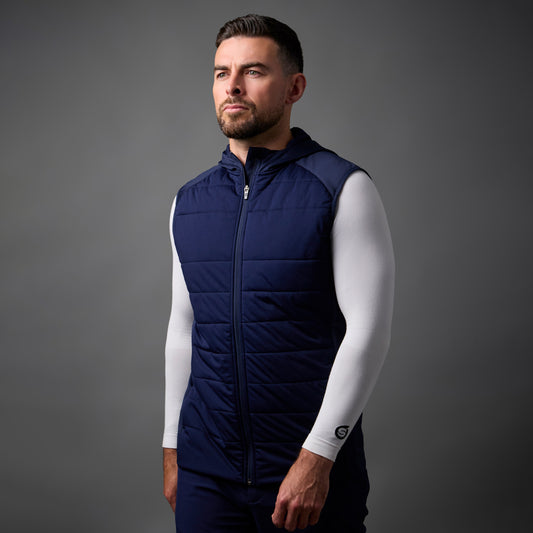 Sunderland Mens Thermal Hooded Gilet with Stretch Side Panels and a Water Repellent Finish in Navy