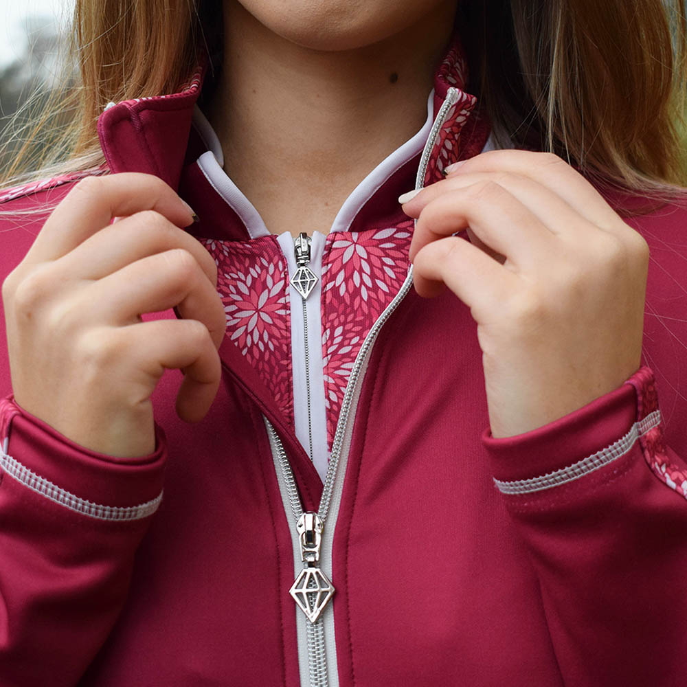 Pure Golf Ladies Patterned Full Zip Mid-Layer in Garnet Berry