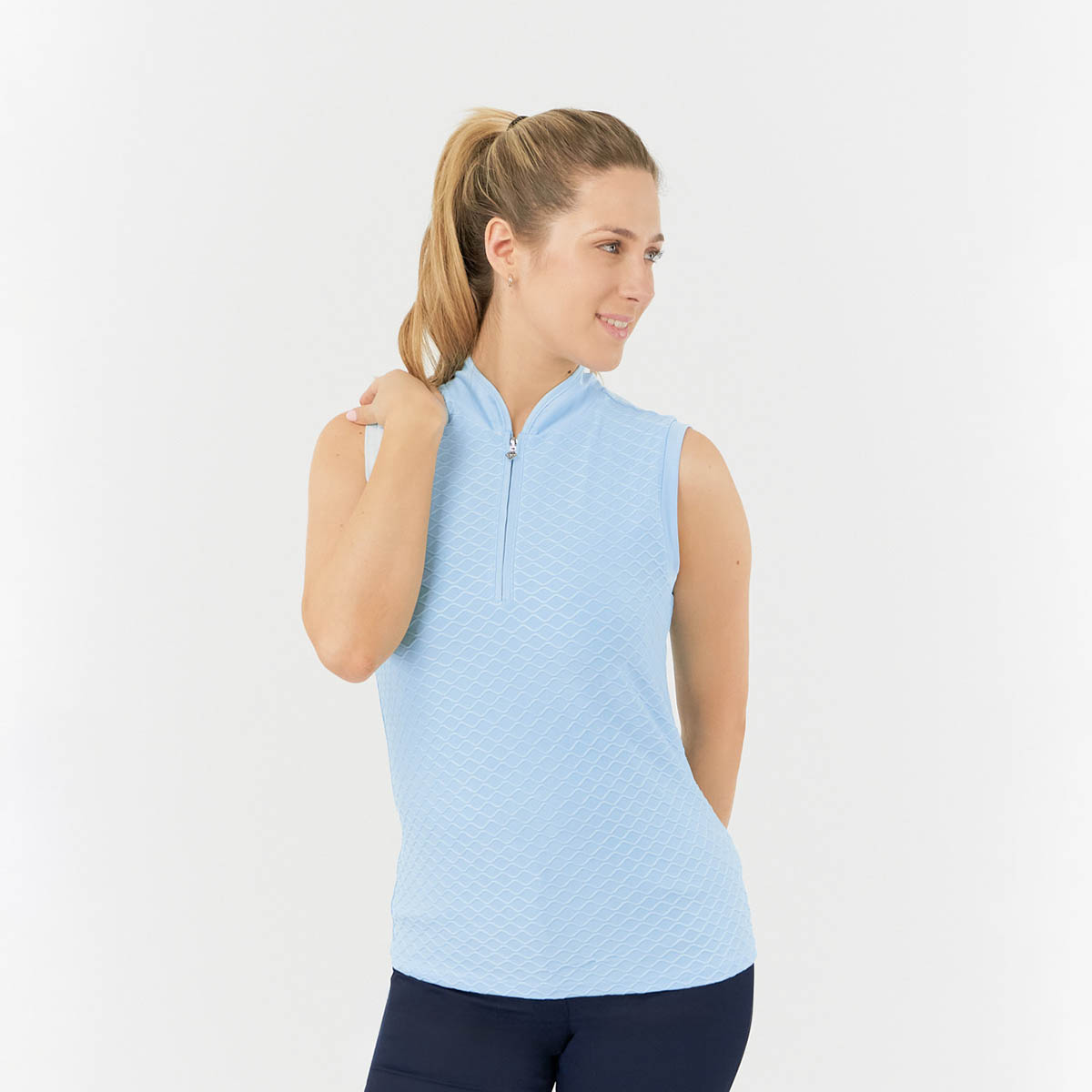 Pure Golf Ladies Sleeveless Polo with Wave Print