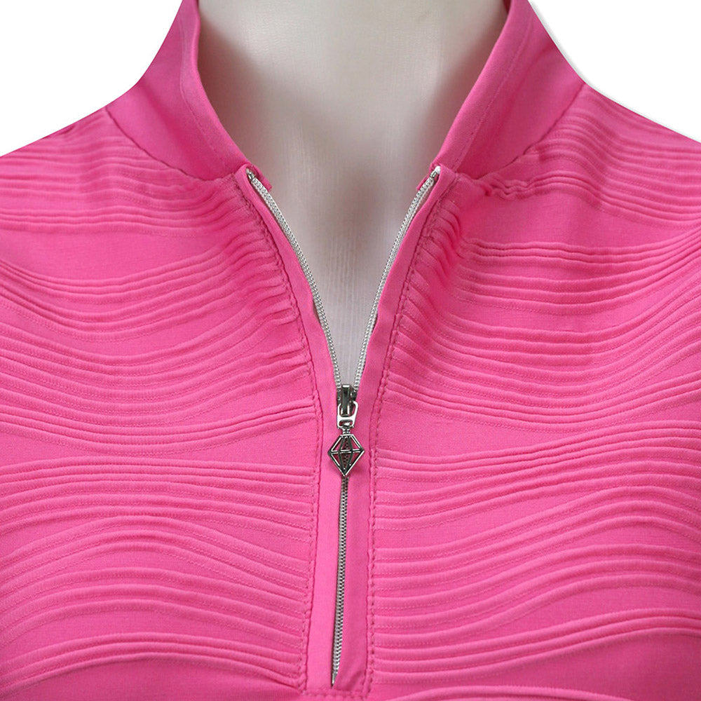 Pure Ladies Textured Wave Print Sleeveless Polo Shirt in Azalea Pink