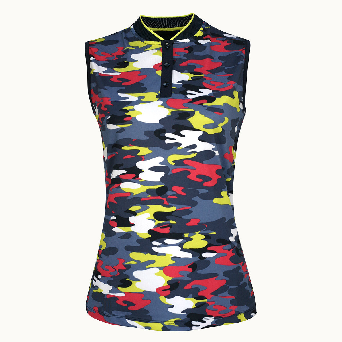 Callaway Ladies Sleeveless Camo Print Polo with Mesh Mock Neck