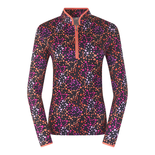 Pure Ladies Berry Print Long Sleeve Polo in Berry Pop - Last One Large Only Left