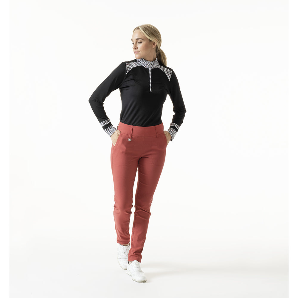 Daily Sports Ladies Zip Neck Golf Top with Hound Tooth Print