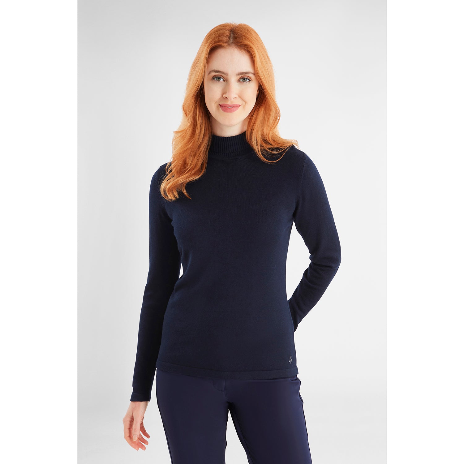 Green Lamb Ladies Cashmere Mix Roll Neck in Navy