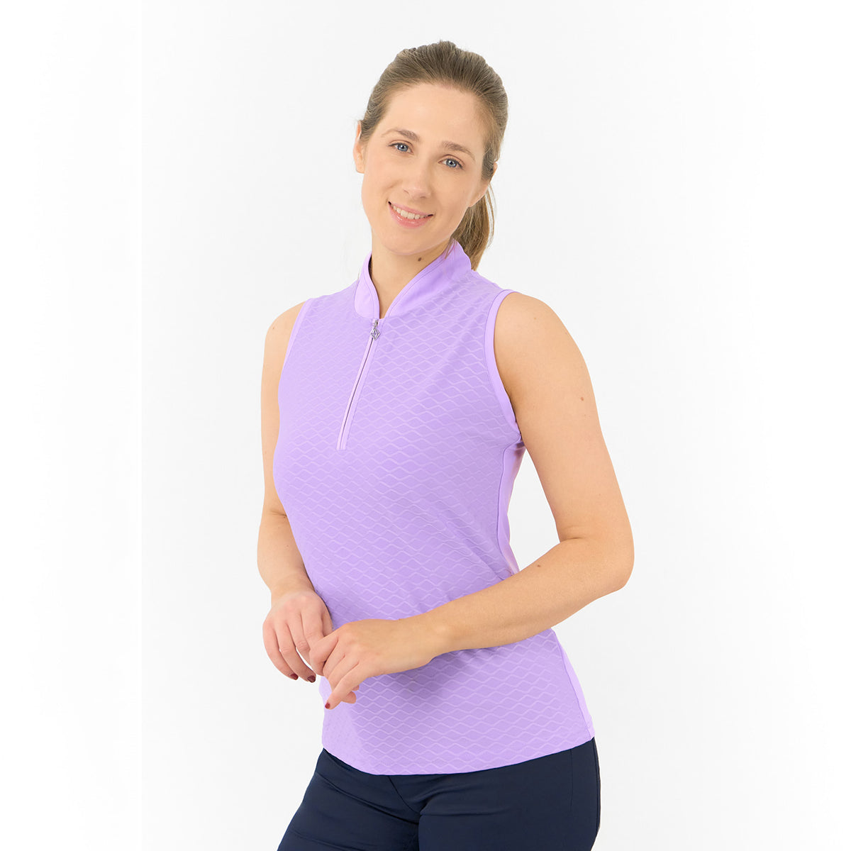 Pure Golf Ladies Sleeveless Polo with Wave Print