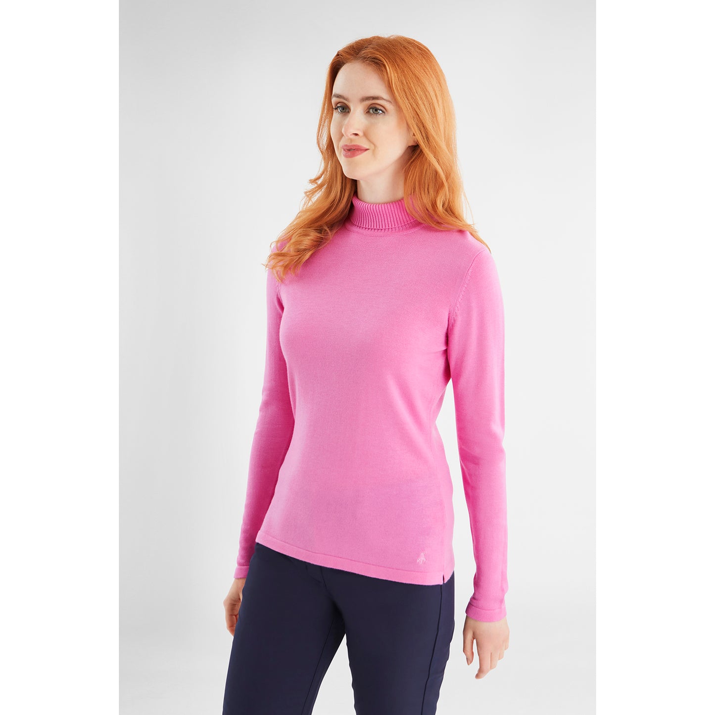 Green Lamb Ladies Cashmere Mix Roll Neck in Bubble Gum