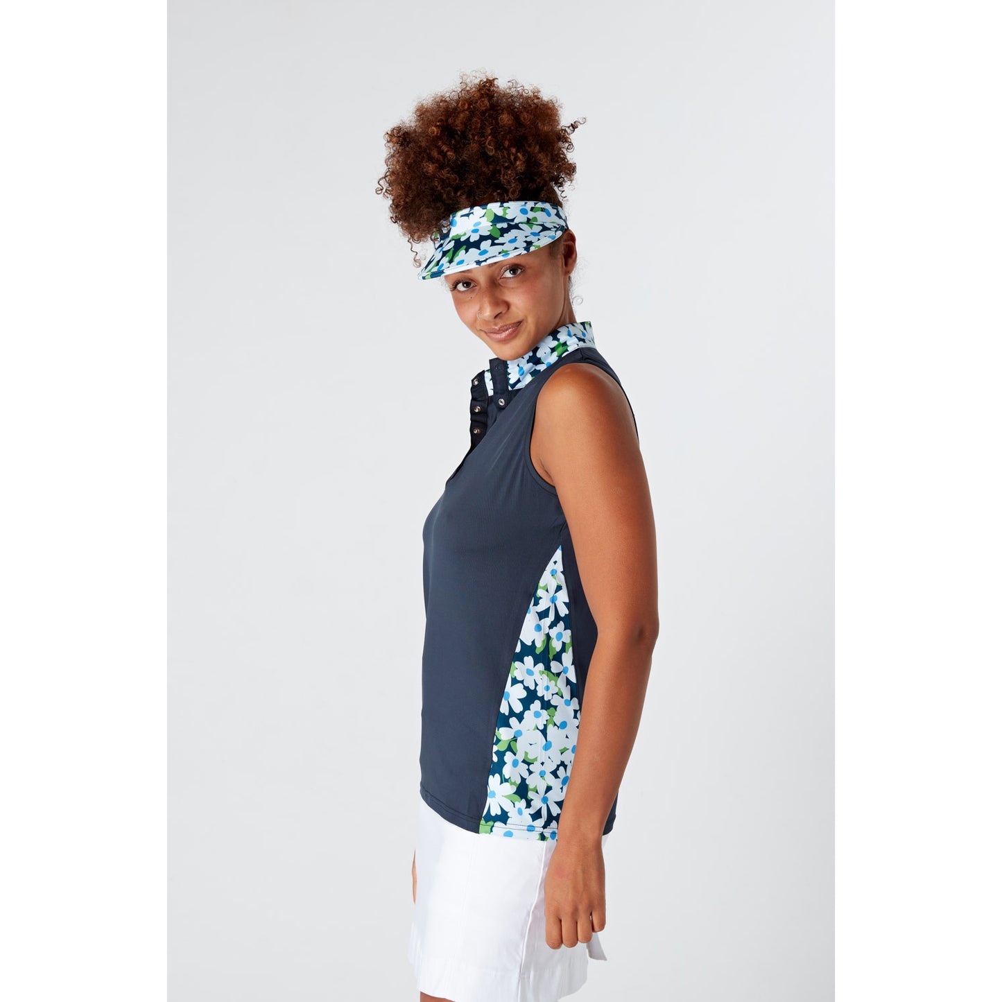 Swing Out Sister Ladies Sleeveless Golf Polo with Print Panels