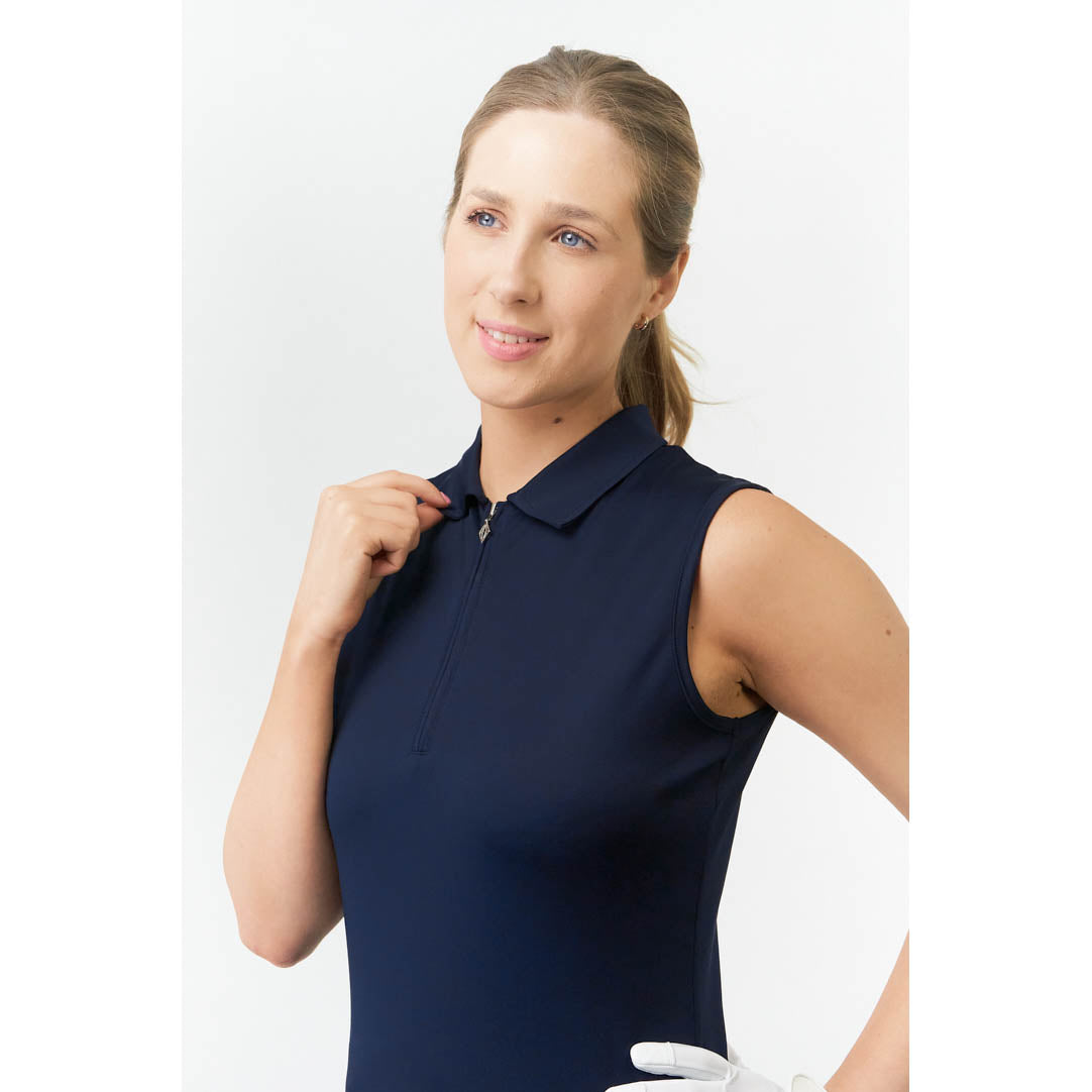 Pure Golf Ladies Silky Soft Sleeveless Polo in Navy