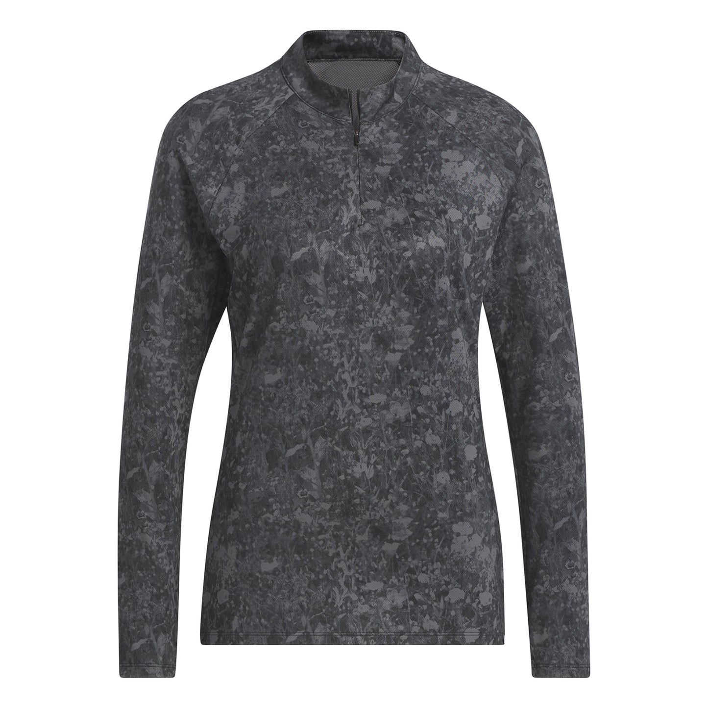 adidas Ladies Long Sleeve Zip-Neck Top with Abstract Print in Black