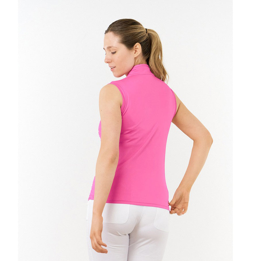 Pure Ladies Textured Wave Print Sleeveless Polo Shirt in Azalea Pink