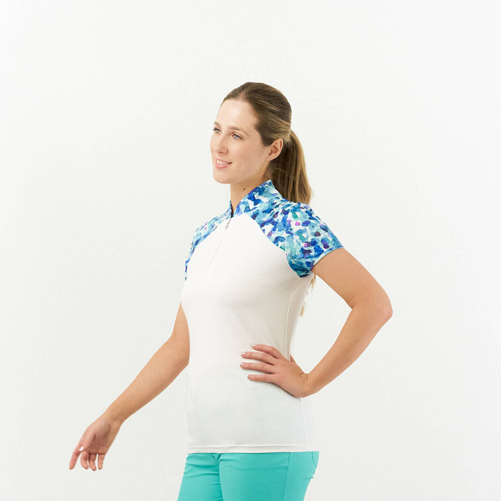 Pure Golf Dappled Ocean Cap Sleeve Zip Neck Top