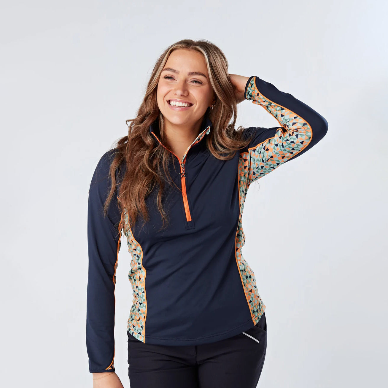 Swing Out Sister Ladies 1/4 Zip Golf Top with Geo Pattern