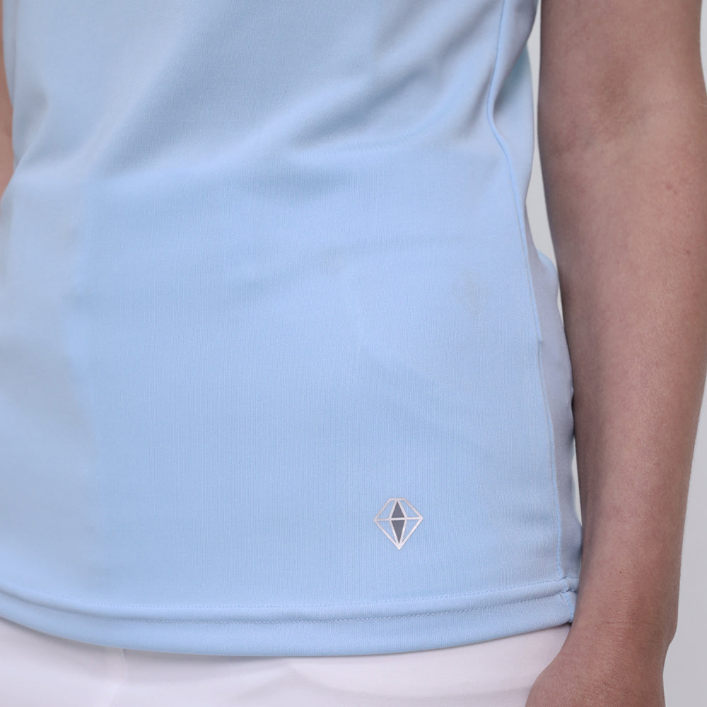 Pure Golf Ladies Cap Sleeve Mandarin Polo Shirt in Pale Blue
