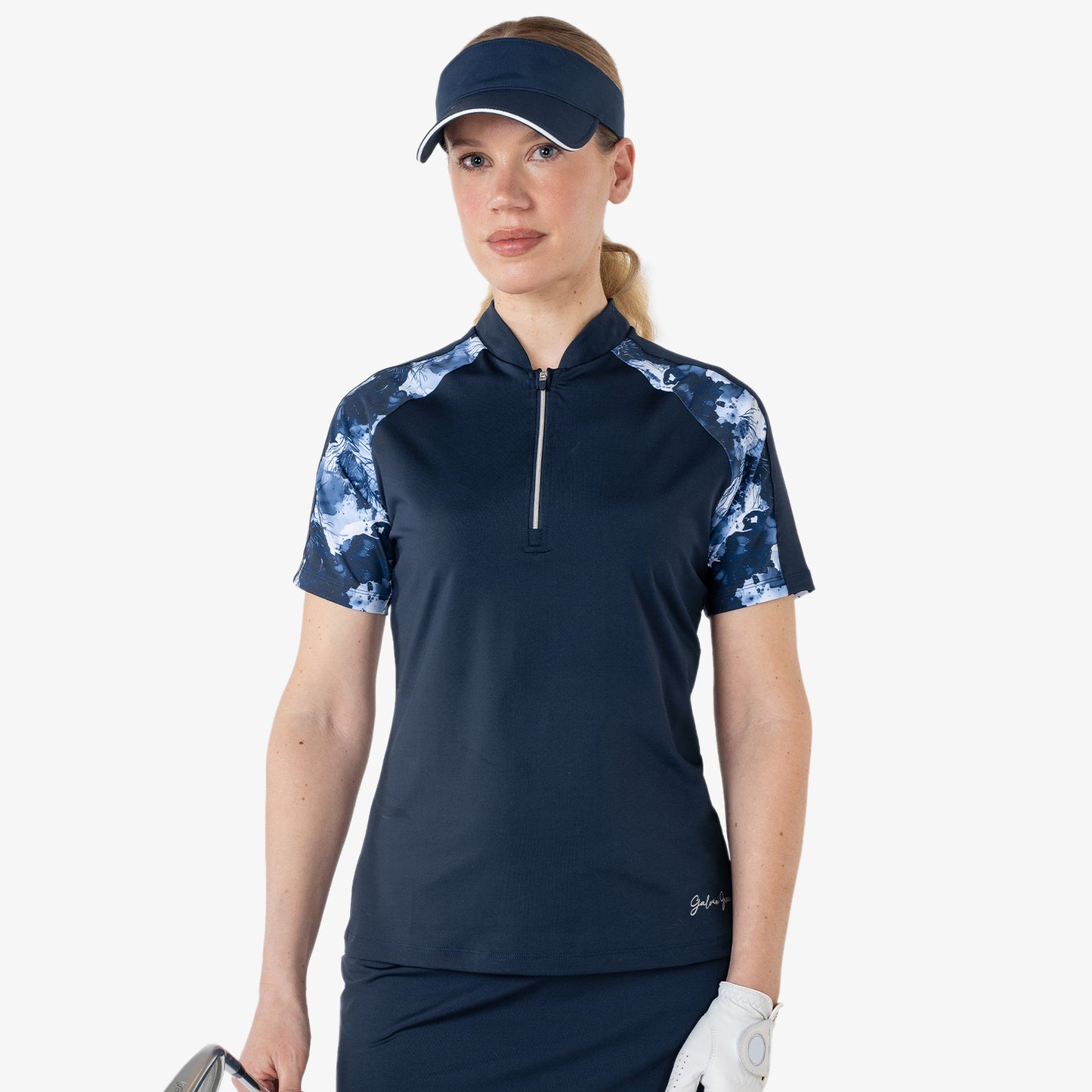 Galvin Green Ladies Zip-Neck Golf Polo with Contemporary Contrast Sleeve Design 