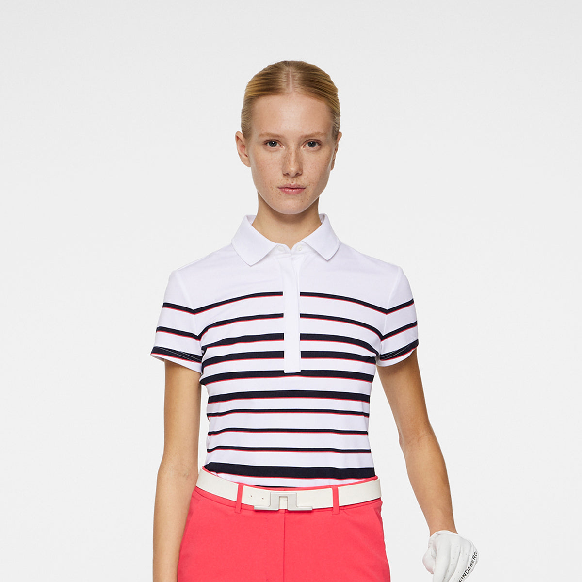 J.Lindeberg Ladies Striped Short Sleeve Polo