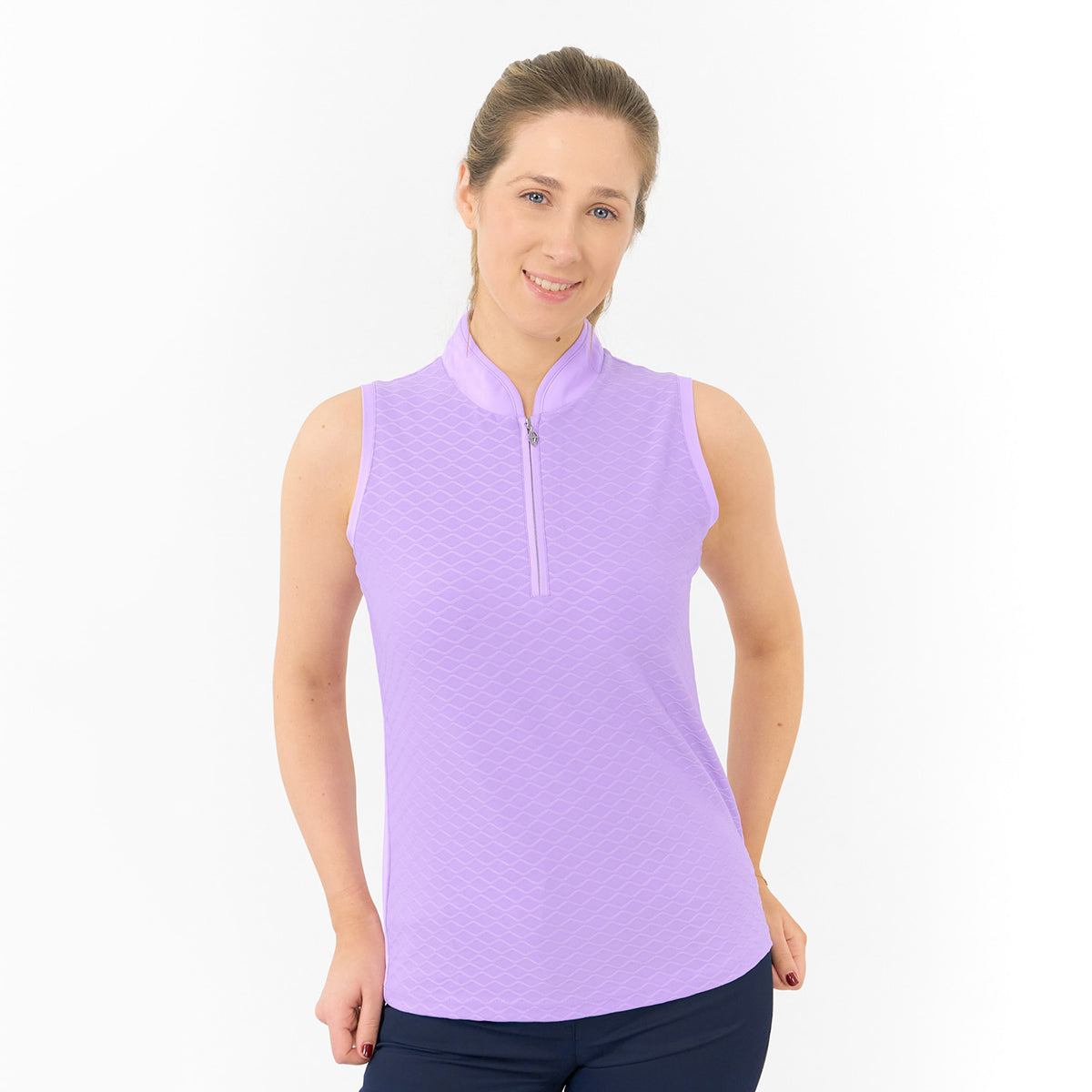 Pure Golf Ladies Sleeveless Polo with Wave Print