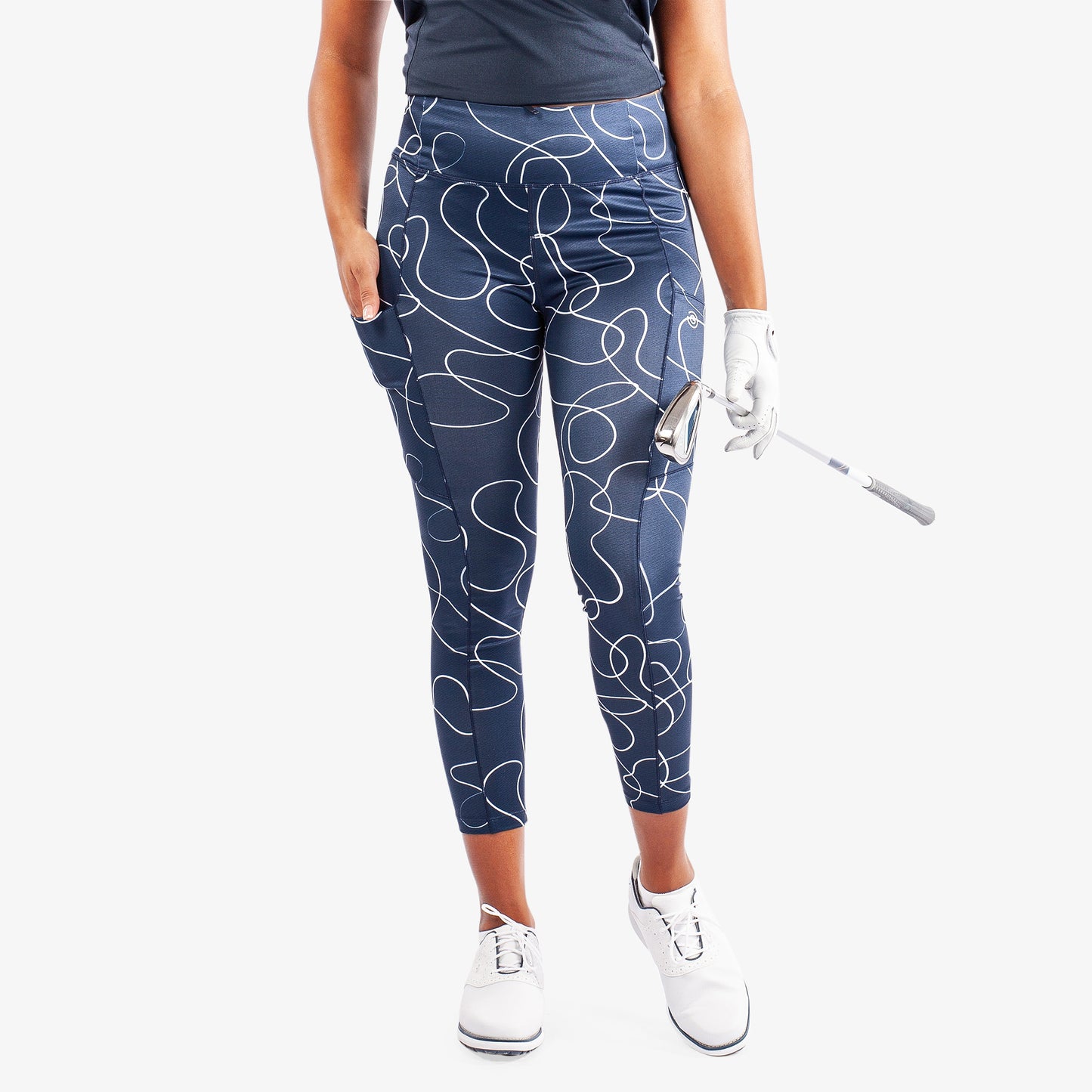 Galvin Green Ladies VENTIL8 Plus 7/8 Leggings with Swirling Ribbon Print