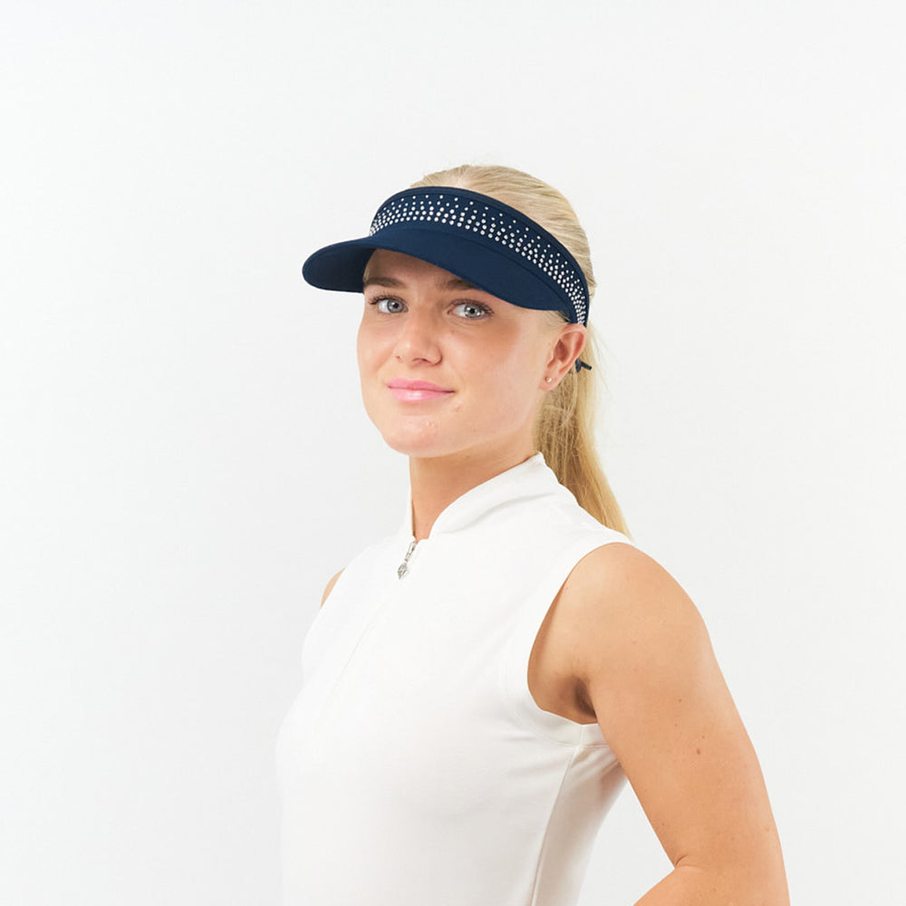 Surprizeshop Crystal Embellished Golf Visor with Adjustable Fit in Navy