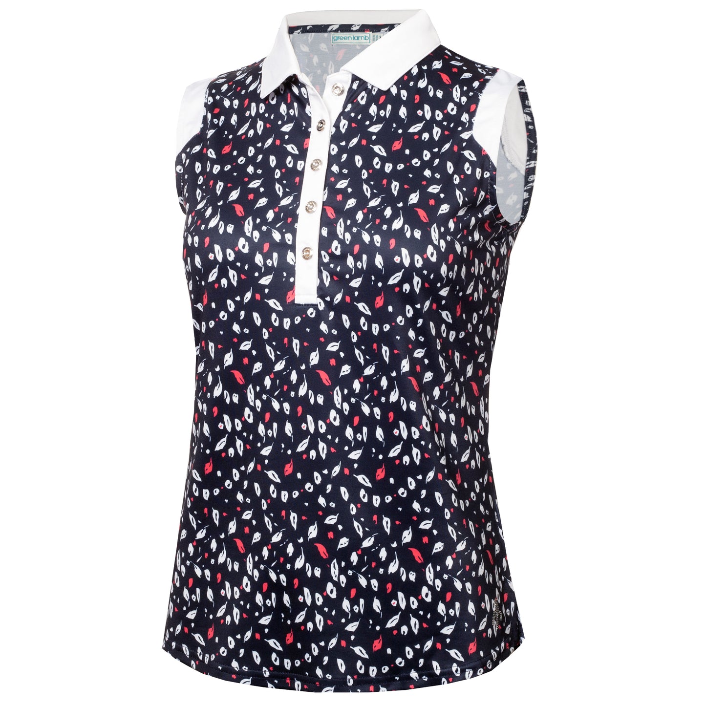 Green Lamb Ladies Sleeveless Leaf Print Polo Shirt