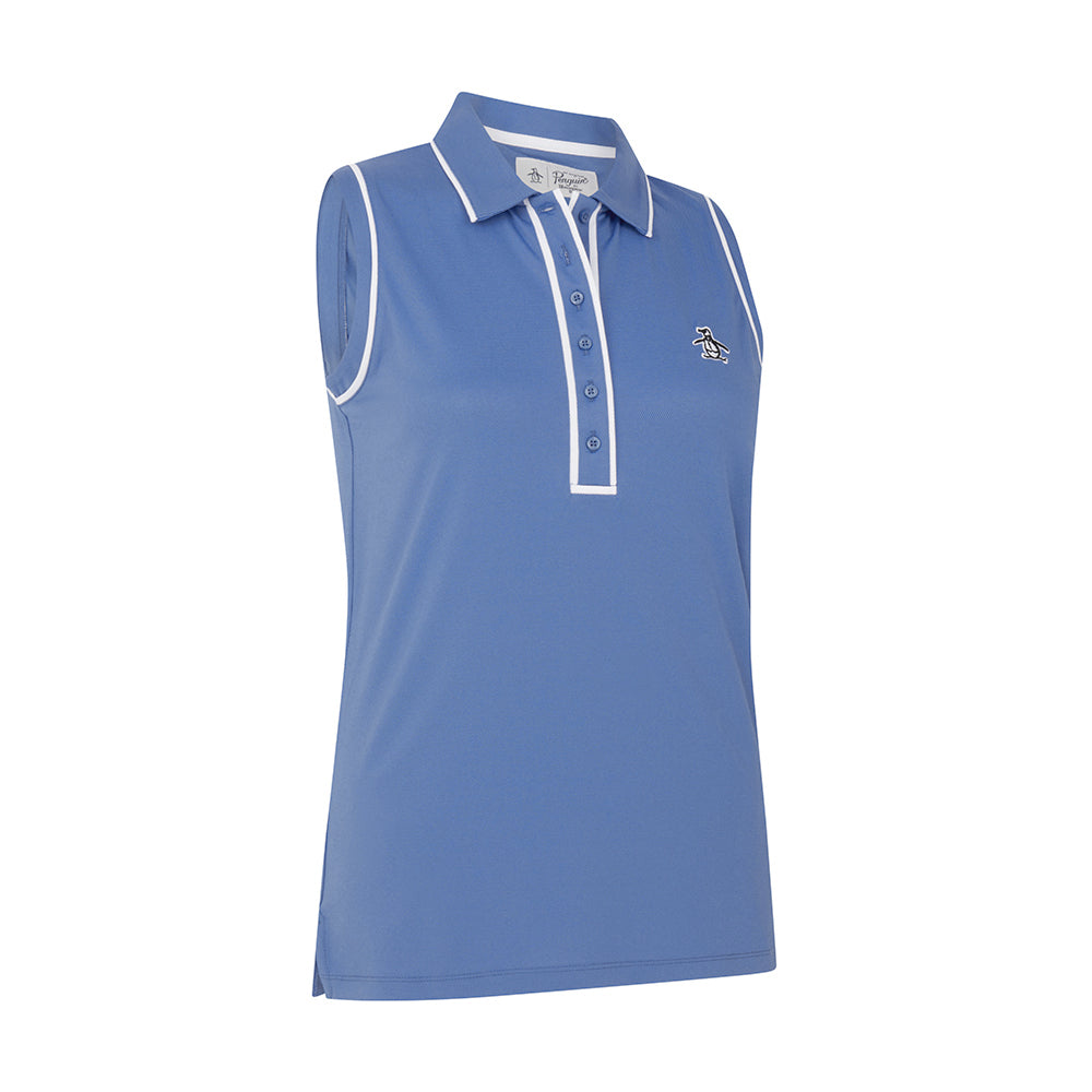 Original Penguin Ladies Piped Sleeveless Polo in Blue Tattoo