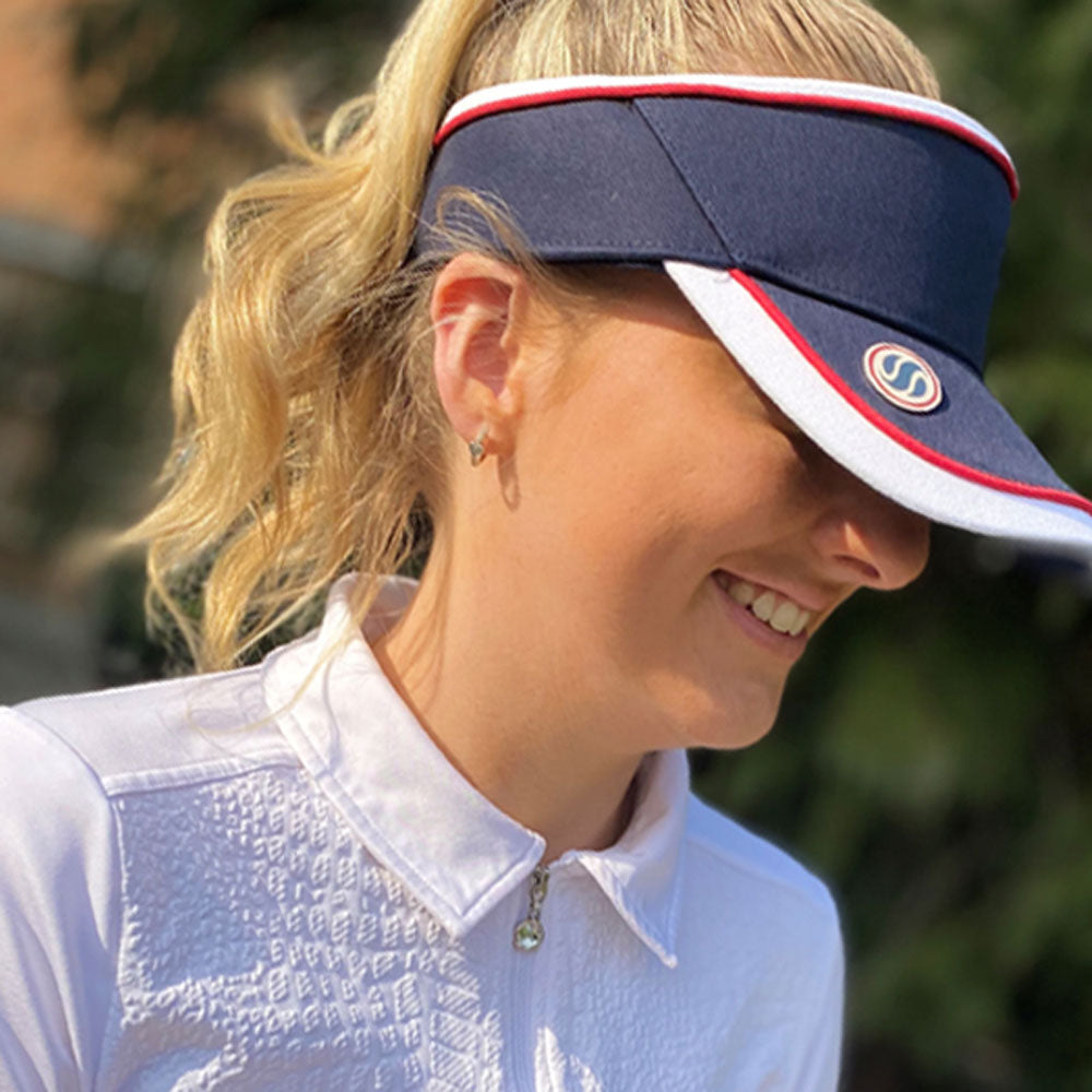 Surprizeshop Ladies Golf Visor in Navy with Matching Ball Marker