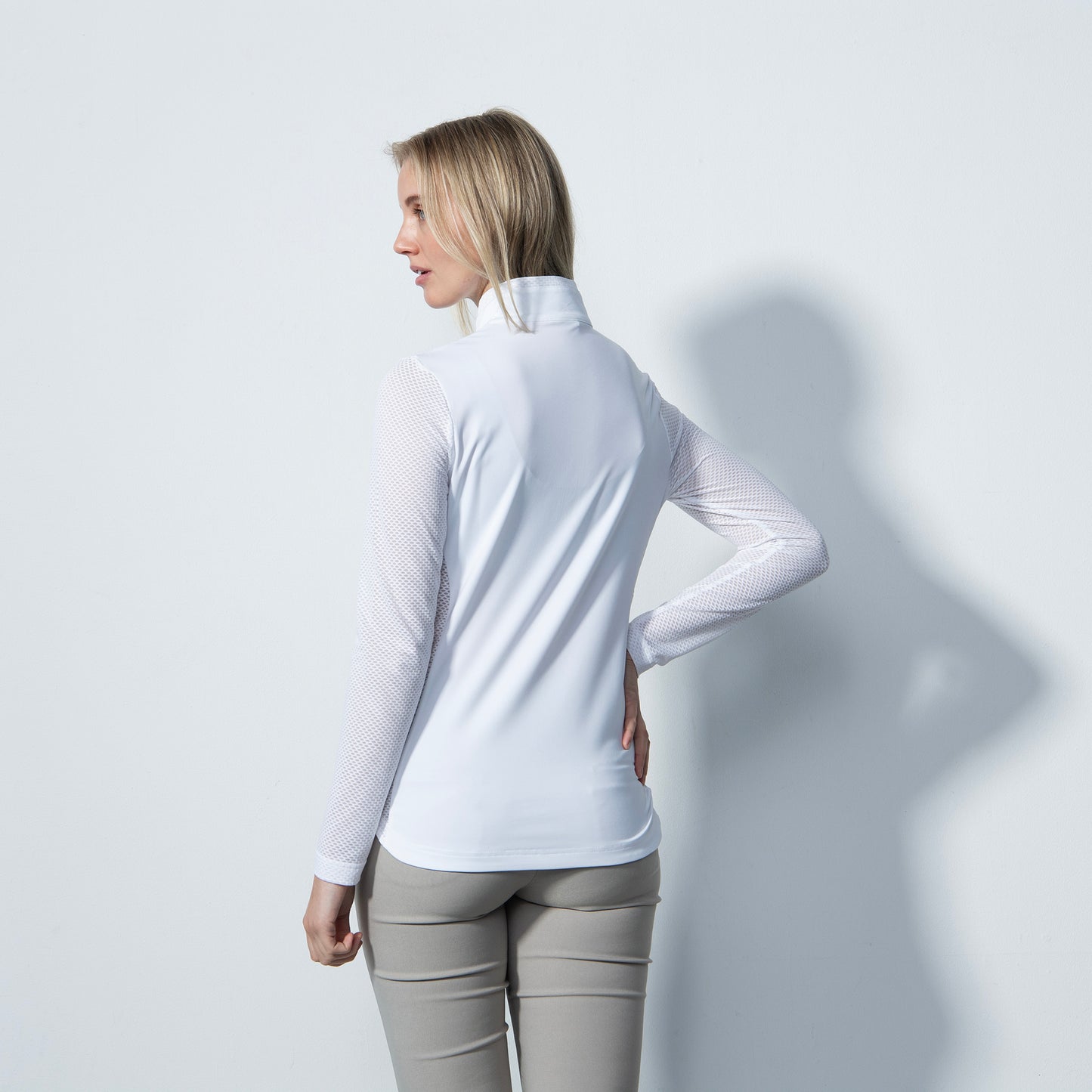 Daily Sports Ladies Long Sleeve Golf Polo with Mesh Sleeves in White