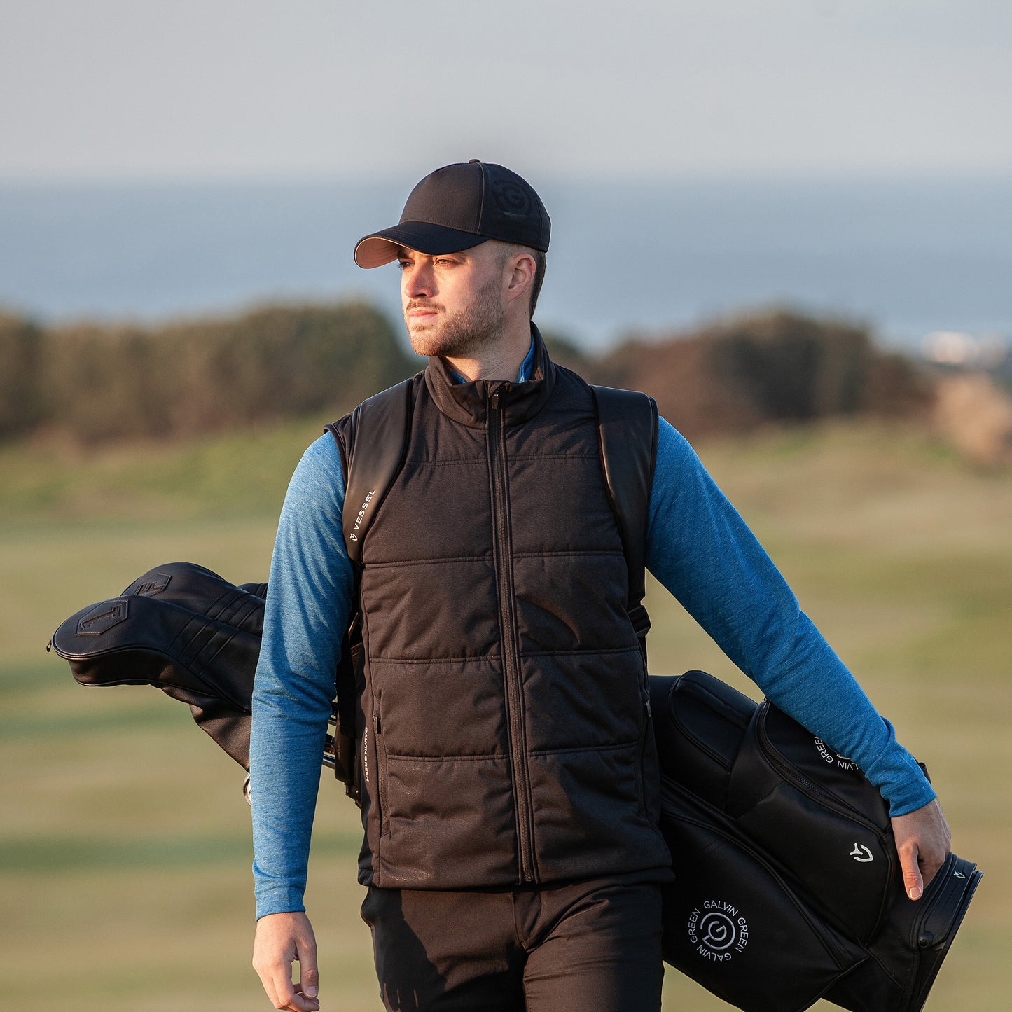 Galvin Green Mens Quilted Hybrid Gilet with Water Repellent Finish in Black