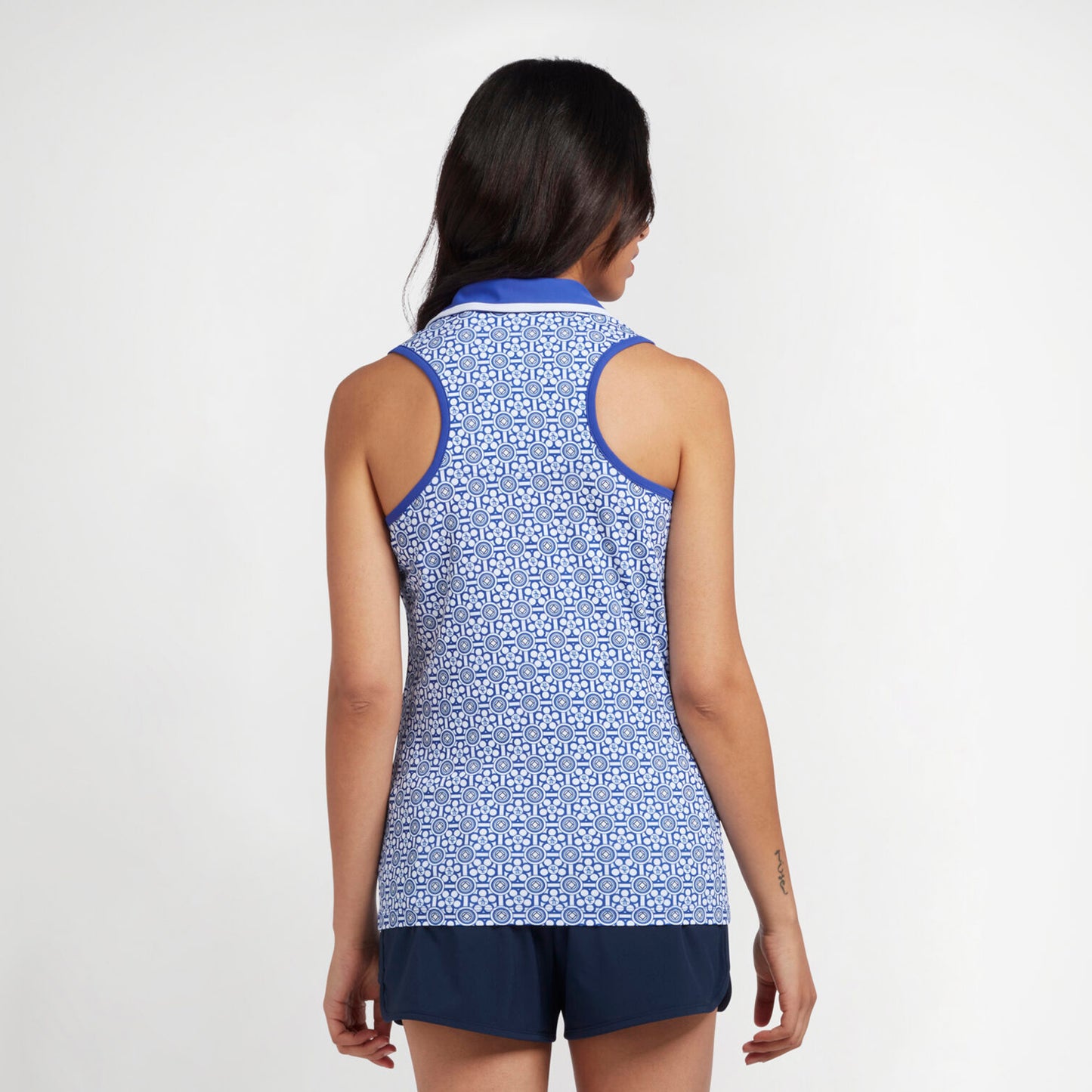 Original Penguin Ladies Sleeveless Geo Print V-Neck Polo Shirt - Last One Small Only Left