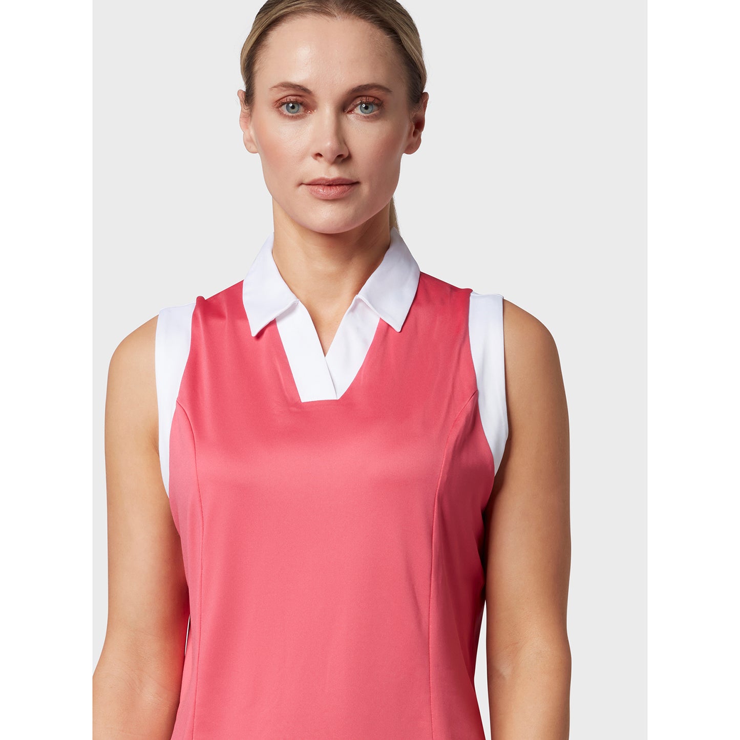 Callaway Ladies Sleeveless Colour Block Polo Shirt in Fruit Dove