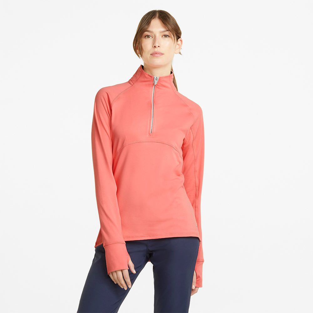 Puma Ladies Mid-Layer Zip Neck Golf Top in Carnation Pink