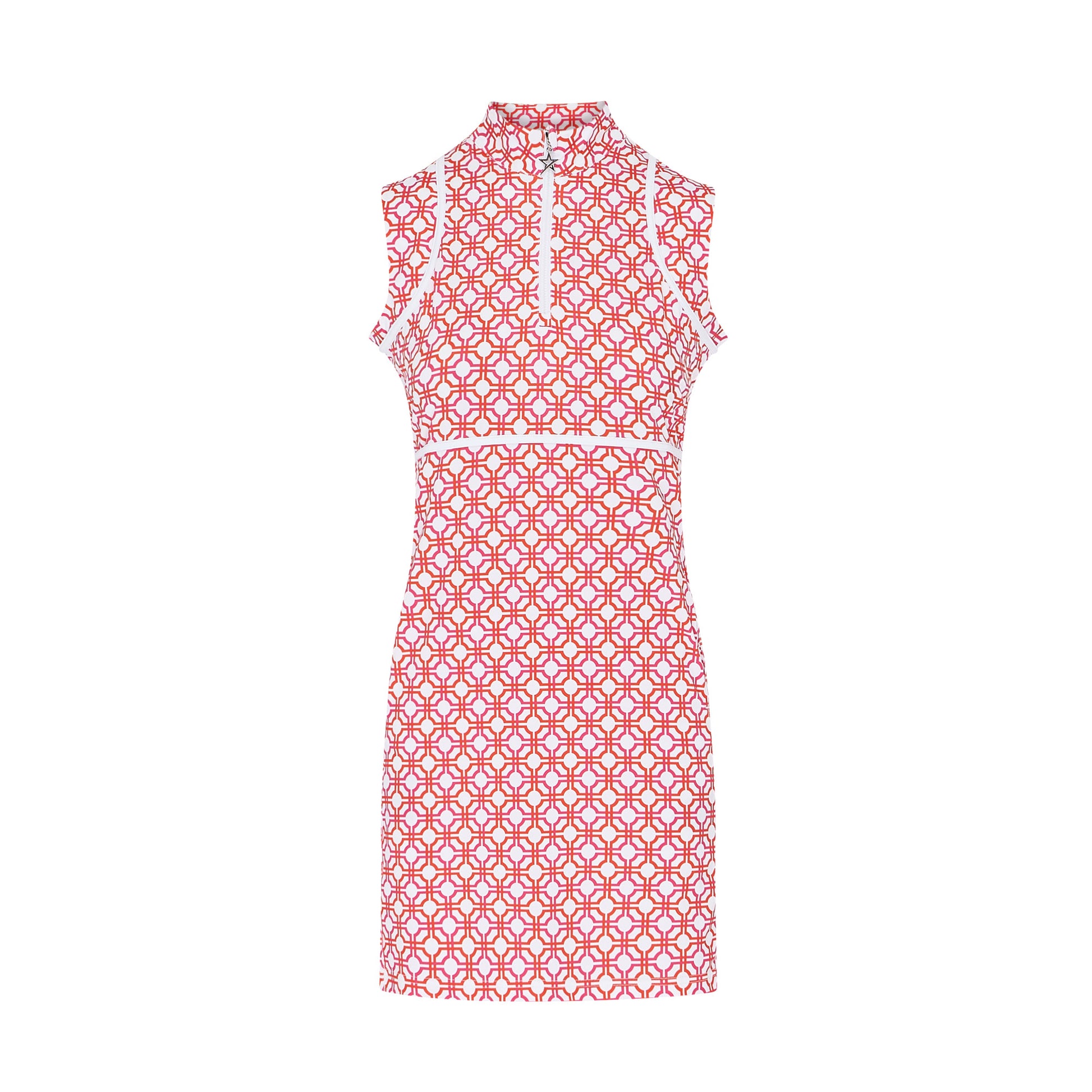 Swing Out Sister Ladies Sleeveless Golf Dress in Lush Pink and Mandarin Mosaic Pattern