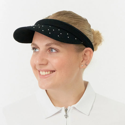 Surprizeshop Crystal Embellished Clip-On Visor with Ball Marker in Black