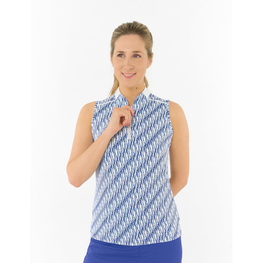 Pure Golf Ladies Sleeveless Polo with Abstract Wave Print for Standout Style on the Course