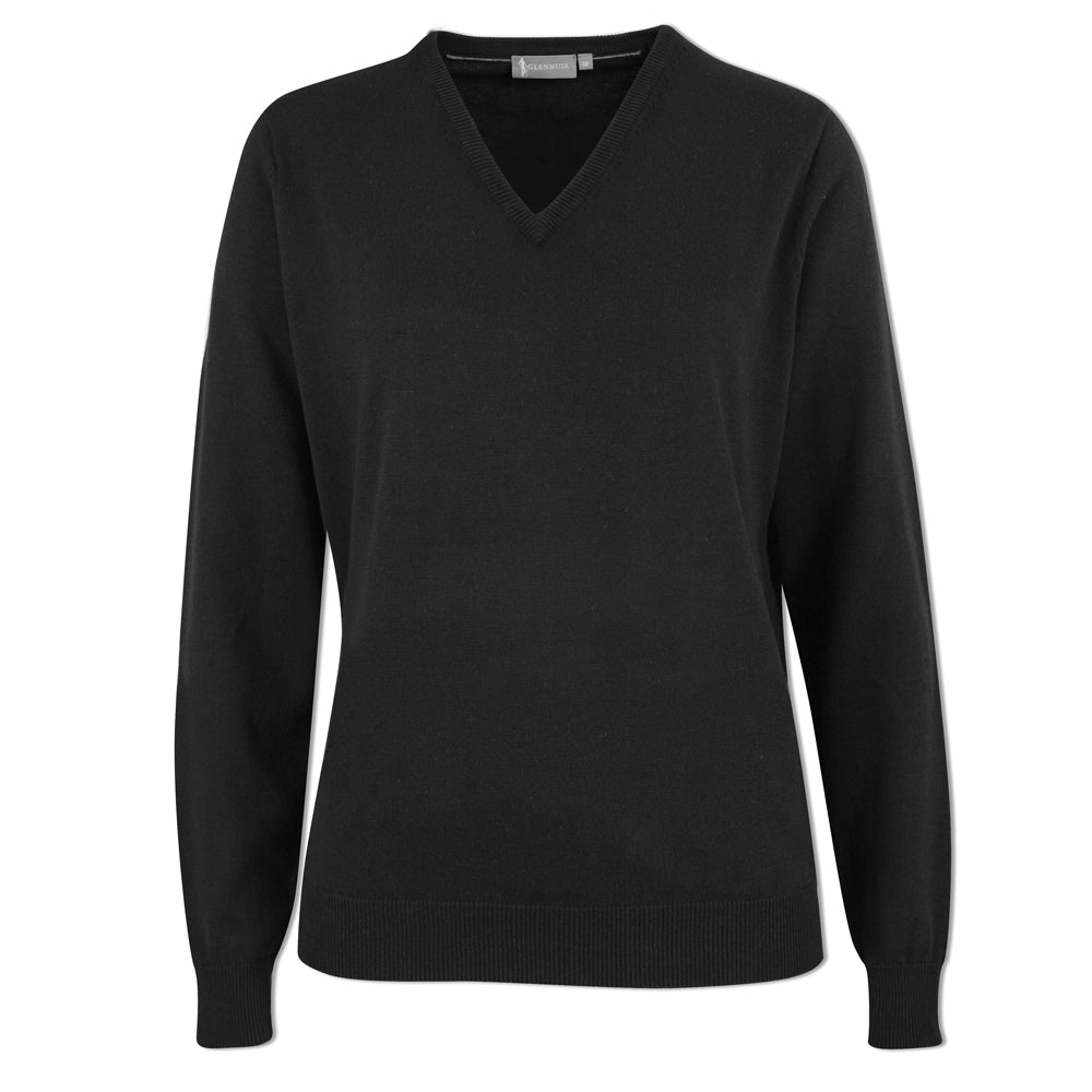 Glenmuir Ladies 100% Cotton V-Neck Sweater in Black