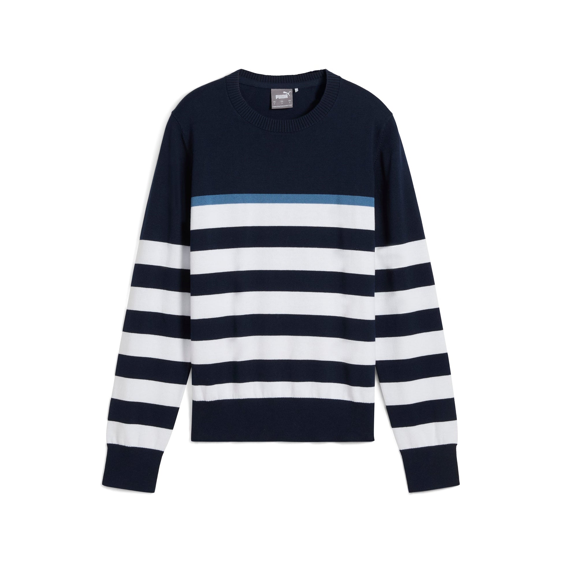 Puma Golf Ladies Crew Neck Stripe Sweater in Navy & White