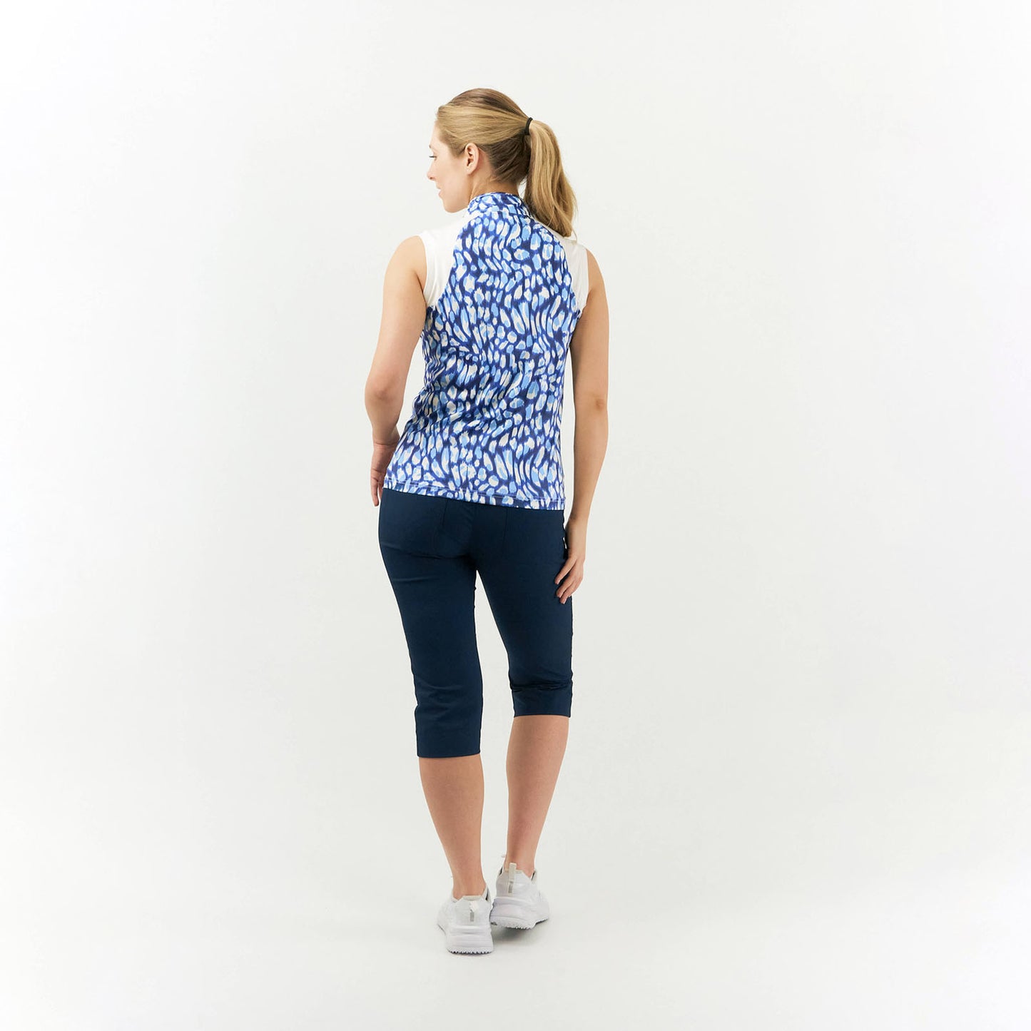 Pure Golf Ladies Sleeveless Zip Neck Top in Leopard Lake