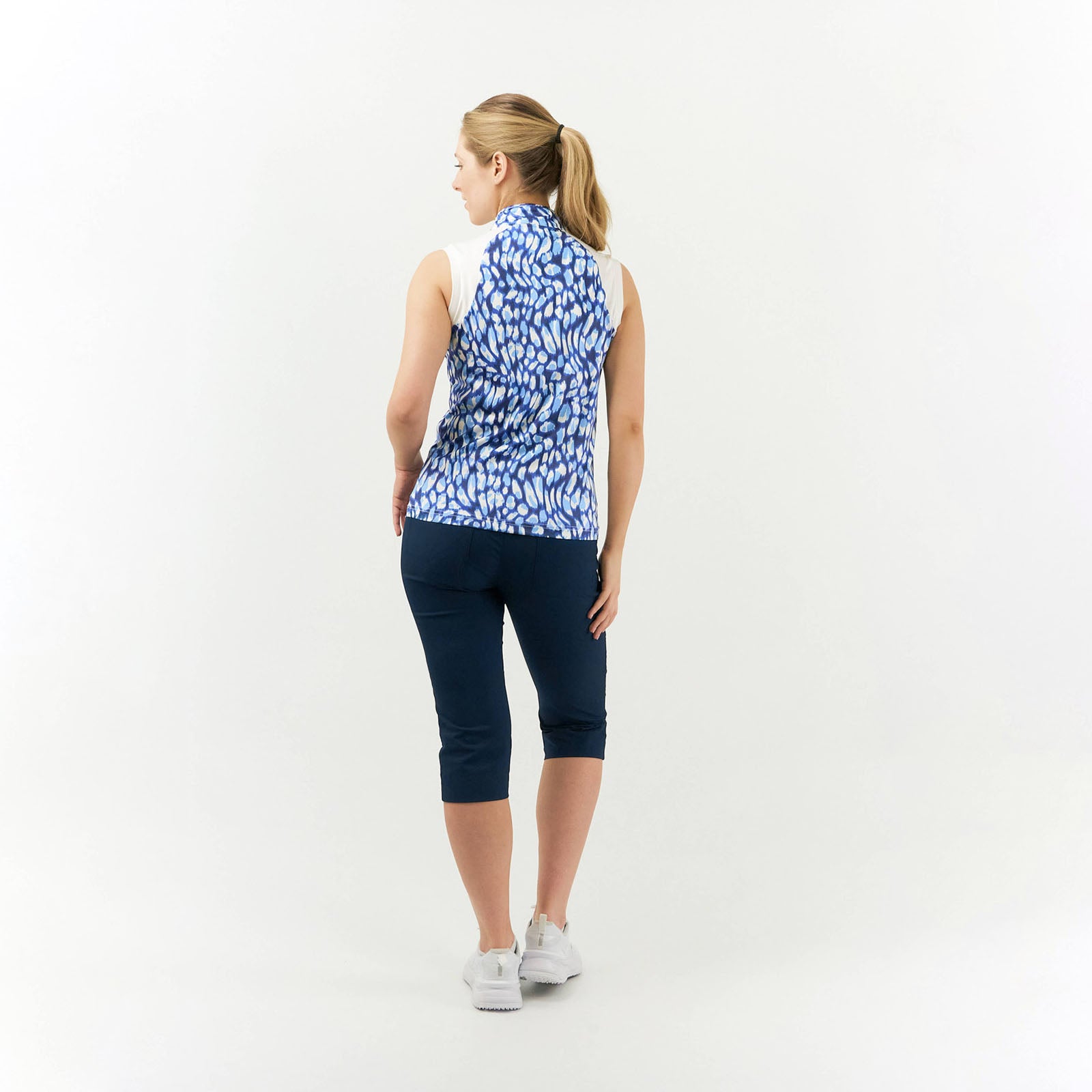 Pure Golf Ladies Sleeveless Zip Neck Top in Leopard Lake