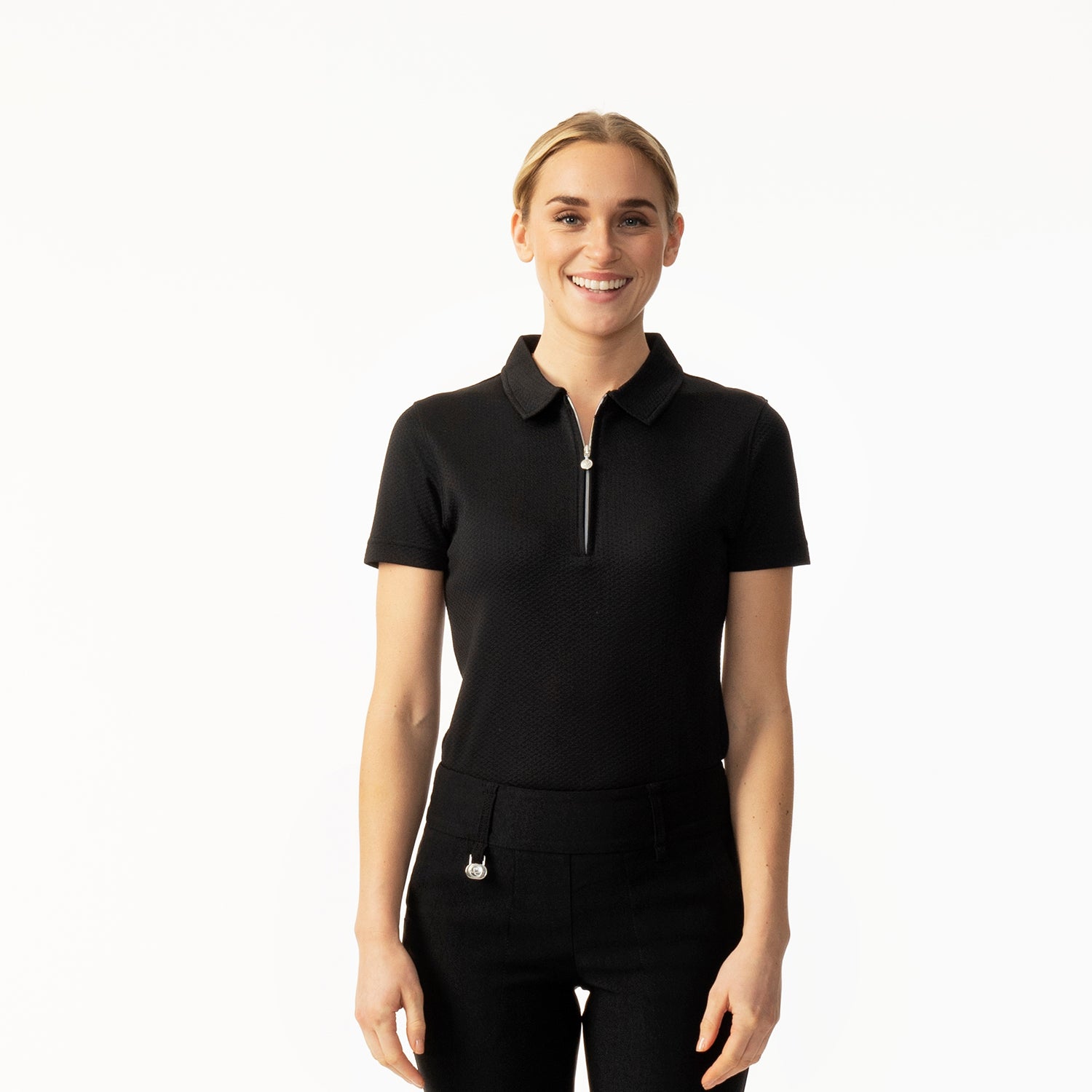 Daily Sports Honeycomb Structured Short Sleeve Polo Shirt in Black