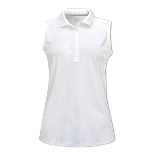 Puma Ladies Sleeveless Golf Polo with Mesh Panels in Bright White