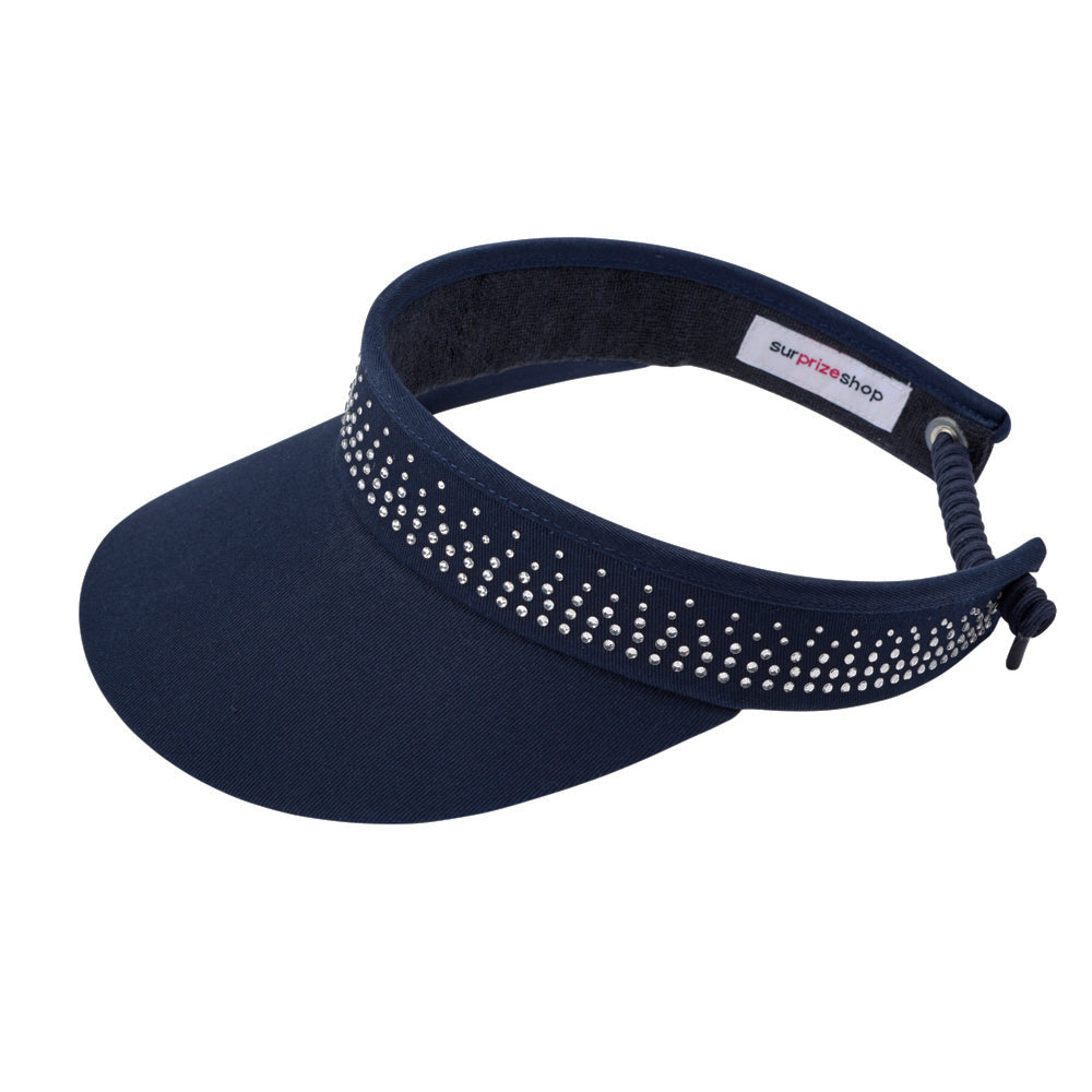 Surprizeshop Crystal Embellished Golf Visor with Adjustable Fit in Navy