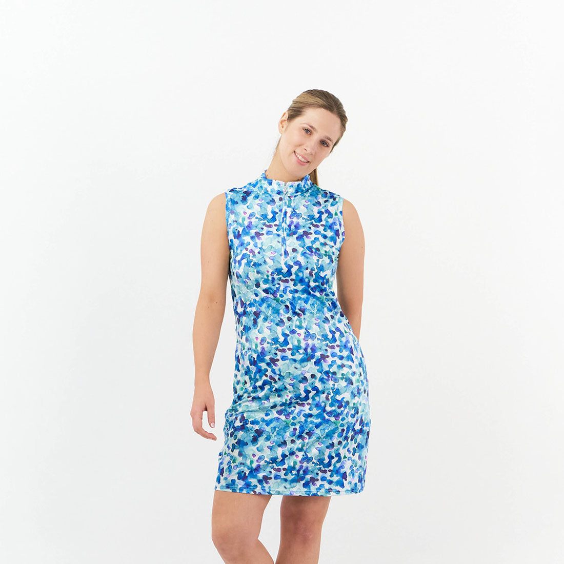 Pure Golf Sleeveless Dress in Dappled Ocean Print