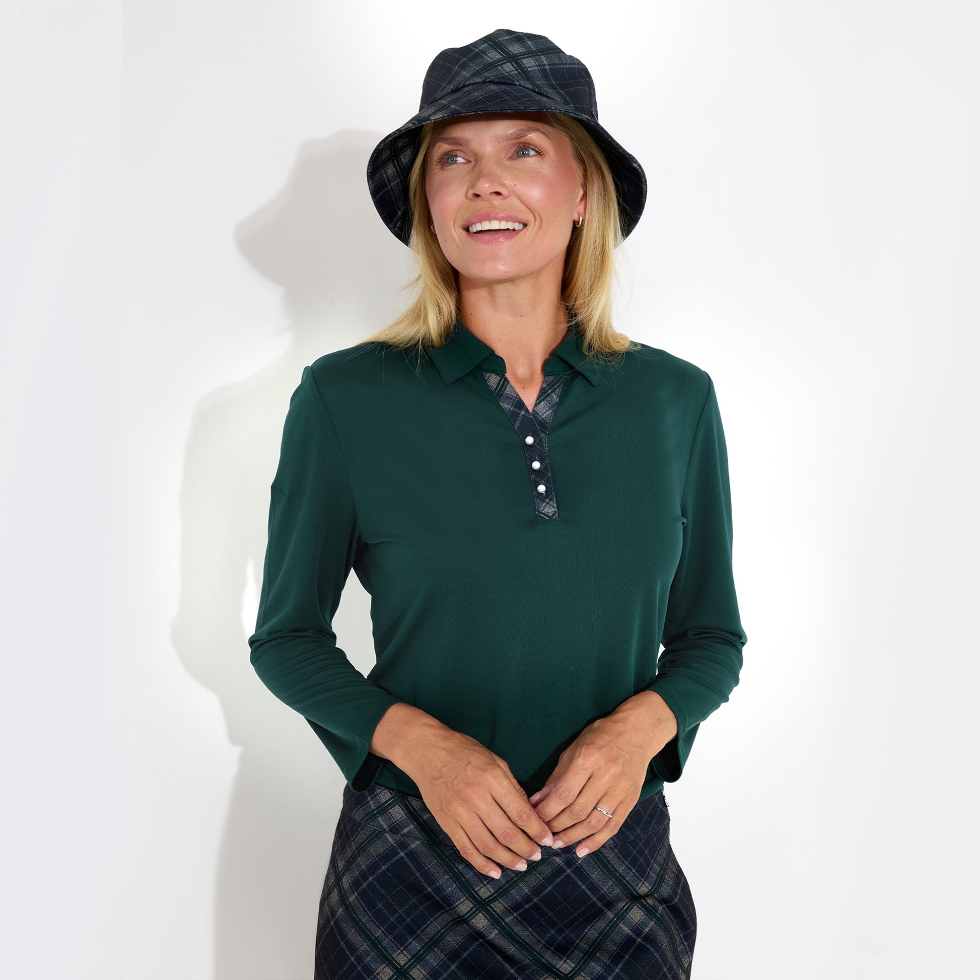 Abacus Ladies 3/4 Sleeve Polo with Neat Neck line and Pretty Pearl Detail